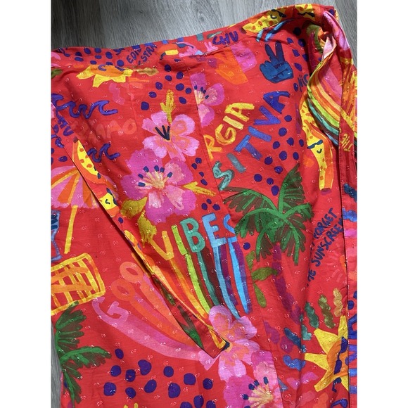 Farm Rio Red Good Vibes Wrap Skirt Women's Size XL Bold Colorful Cotton - Picture 10 of 14